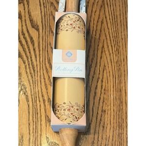 Gourmet Home Products Silicone Rolling Pin Floral Tan Non-Stick Wood Handles NEW
